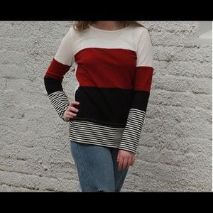 Wine color block long sleeve blouse